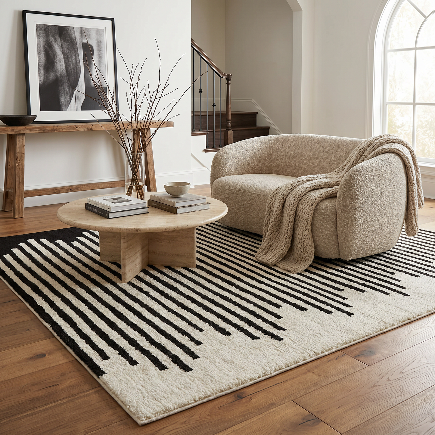 Alfombra Domus Abstract Modern Cream Black
