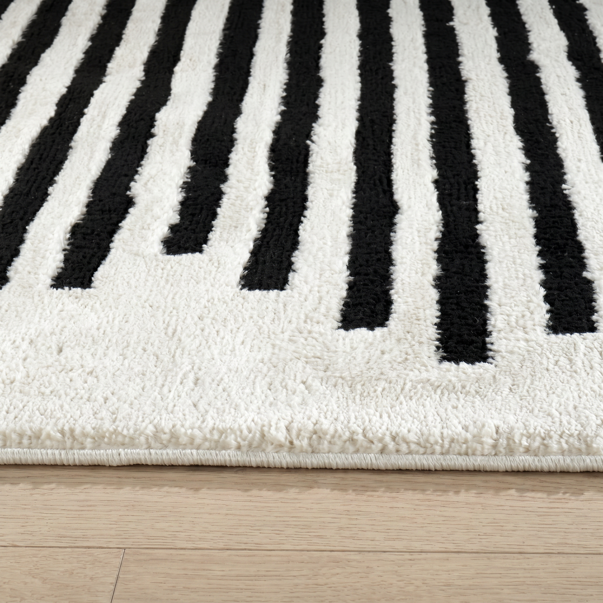 Shodo Striped Modern Cream and Black Indoor Rug