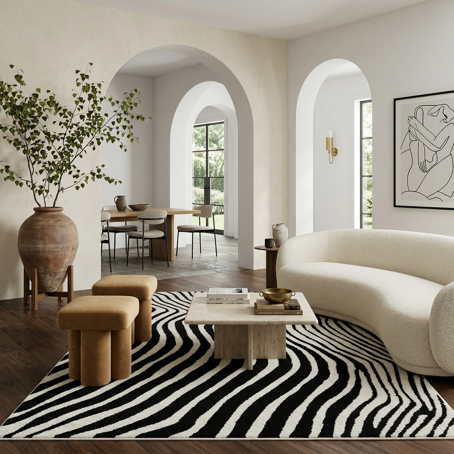 Tapis moderne Domus Zebra Print noir et blanc