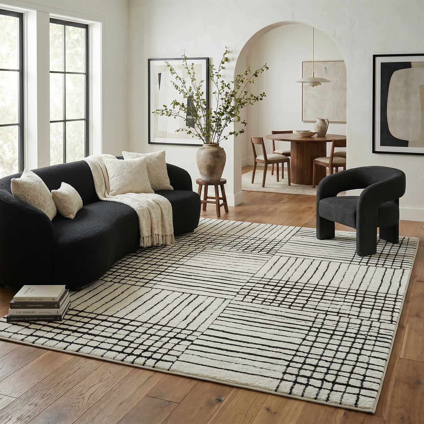 Edda Abstract Modern Cream and Black Indoor Rug