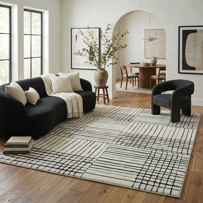 Edda Abstract Modern Cream and Black Indoor Rug