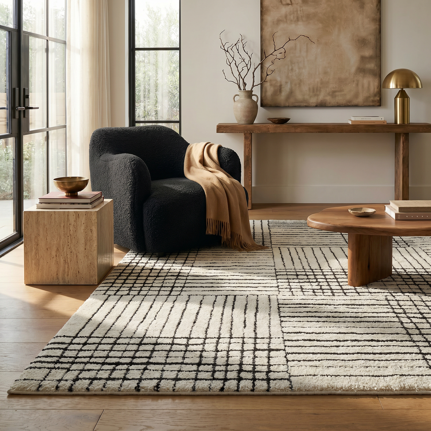 Edda Abstract Modern Cream and Black Indoor Rug