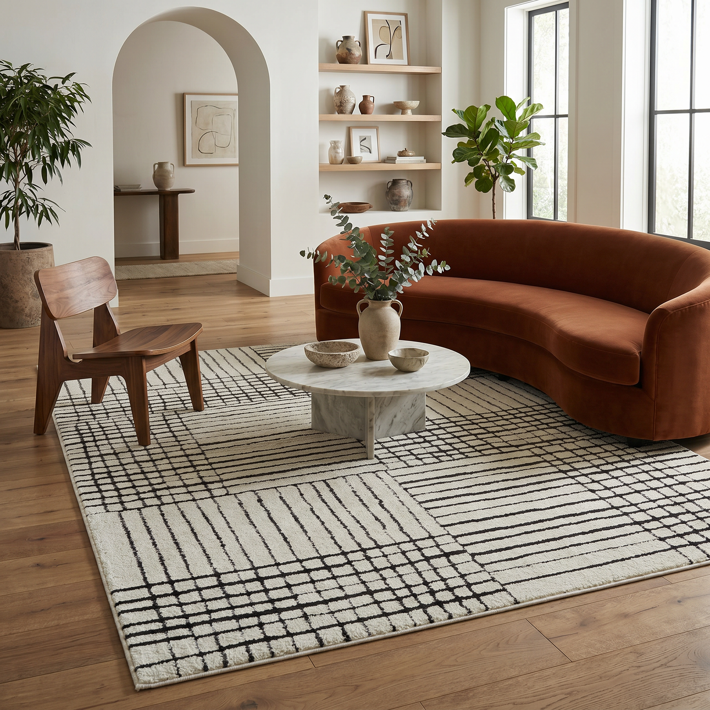 Edda Abstract Modern Cream and Black Indoor Rug
