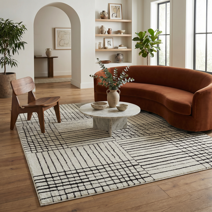 Edda Abstract Modern Cream and Black Indoor Rug
