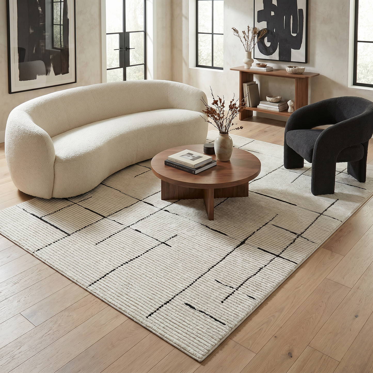 Tapis Domus Abstract Modern Crème Noir