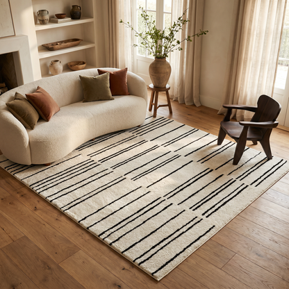 Eken Striped Modern Cream and Black Indoor Rug