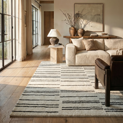 Eken Striped Modern Cream and Black Indoor Rug