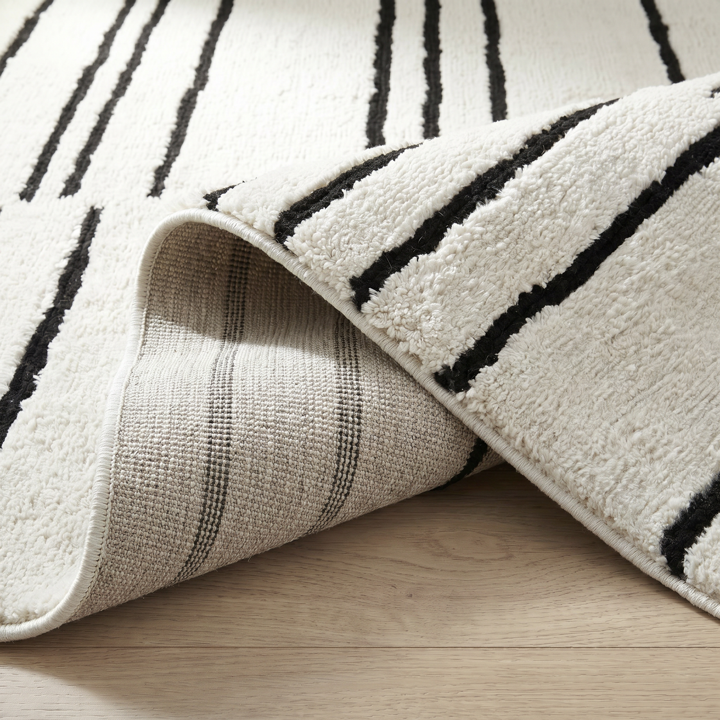 Eken Striped Modern Cream and Black Indoor Rug