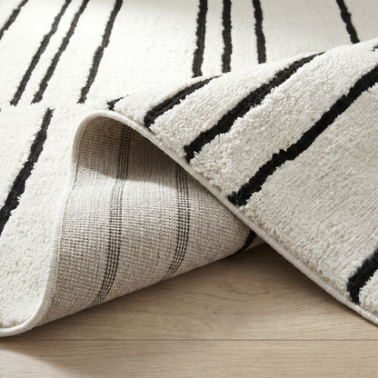 Eken Striped Modern Cream and Black Indoor Rug