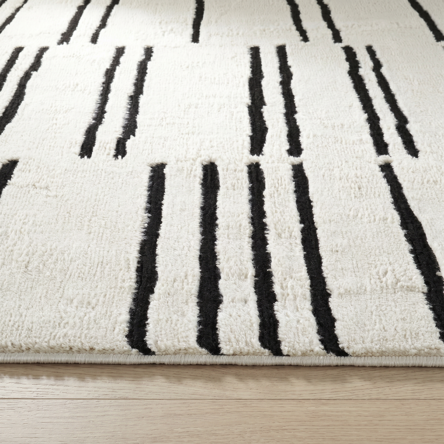 Eken Striped Modern Cream and Black Indoor Rug