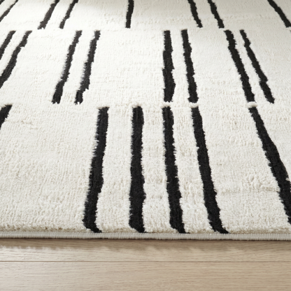 Eken Striped Modern Cream and Black Indoor Rug