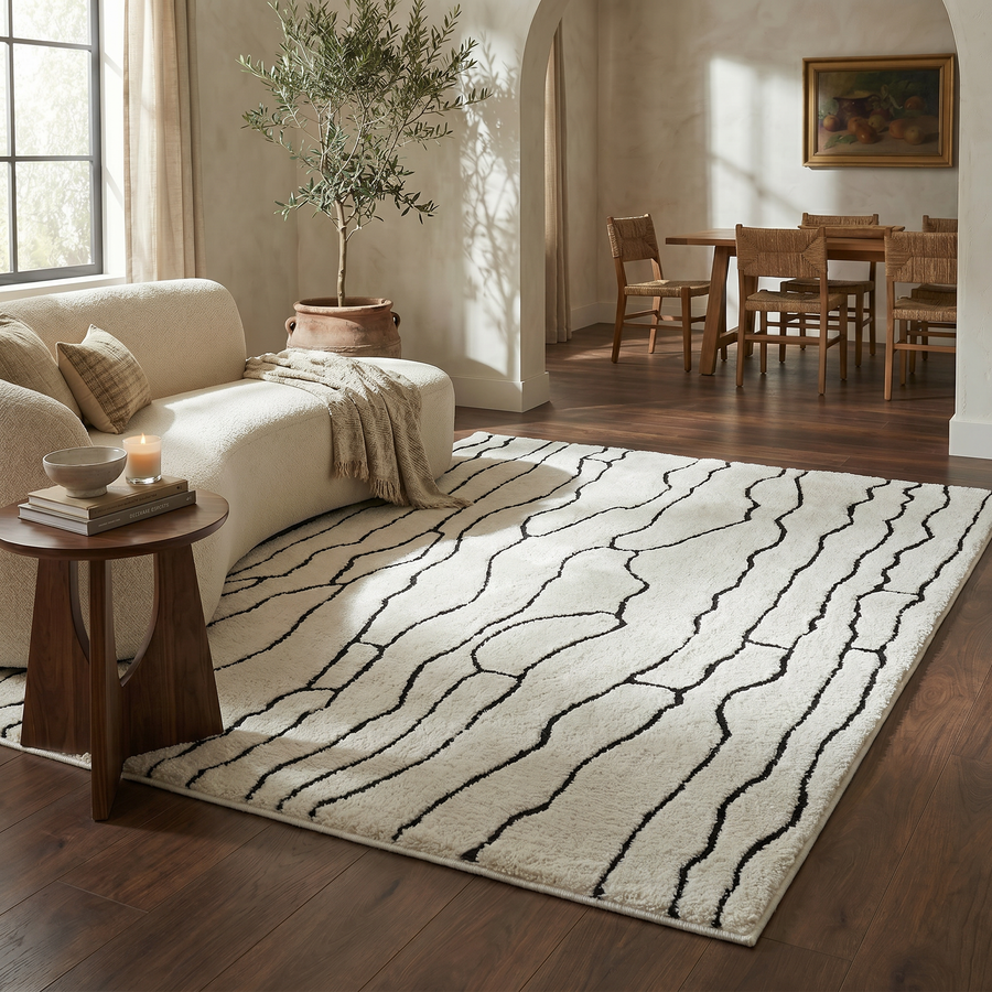 Aida Abstract Modern Cream and Black Indoor Rug