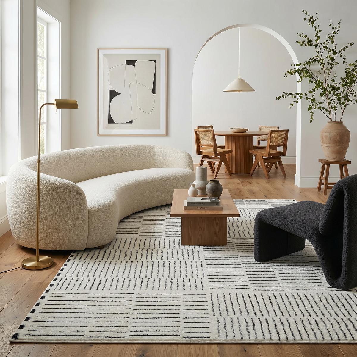 Kawa Abstract Modern Cream and Black Indoor Rug