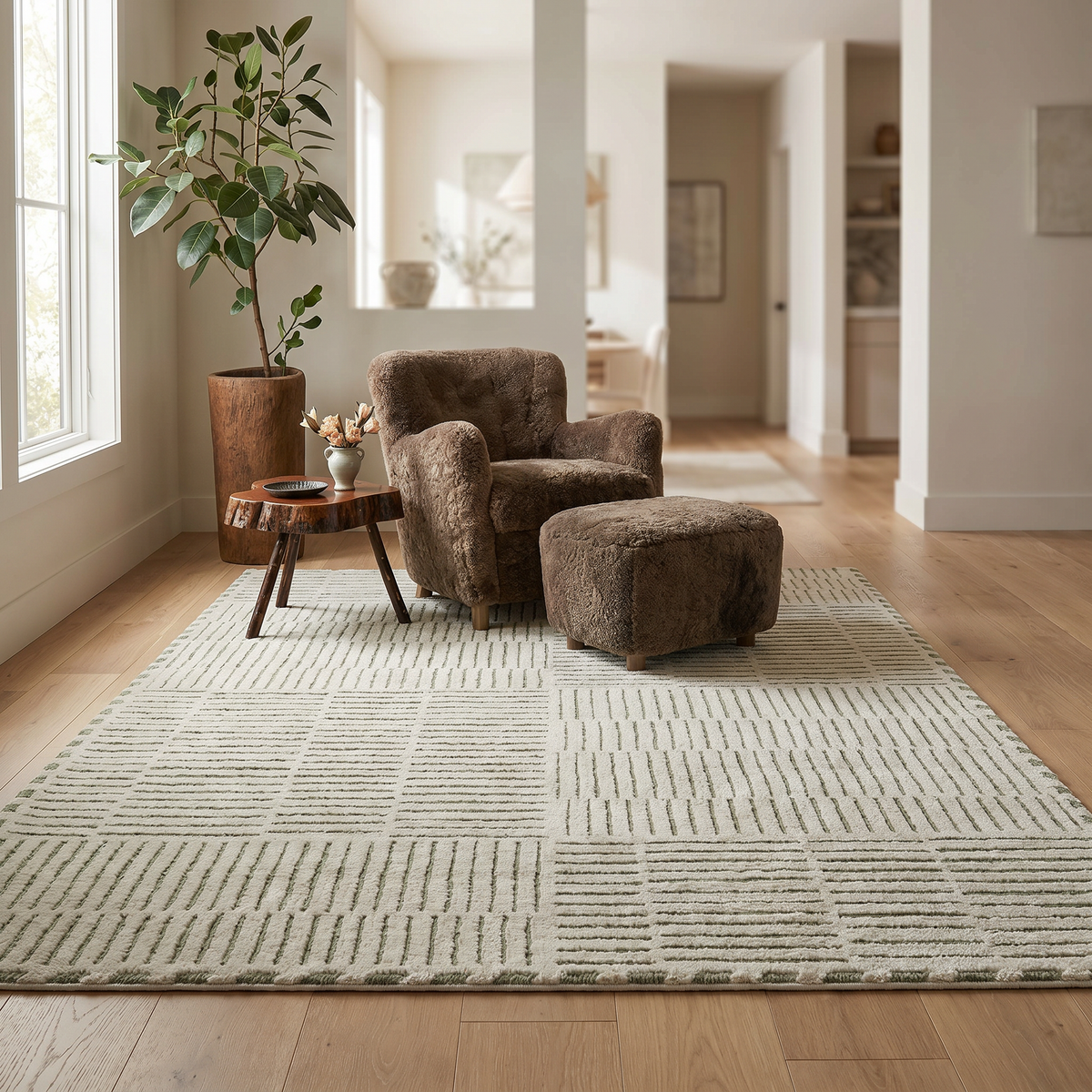 Kawa Abstract Modern Cream and Green Indoor Rug