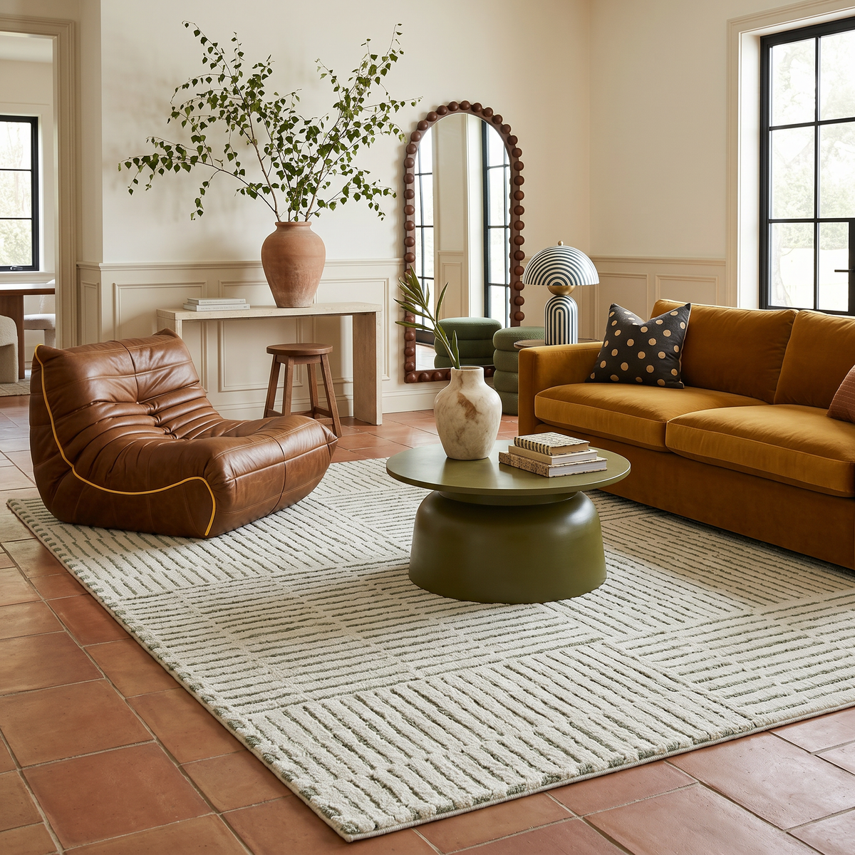 Kawa Abstract Modern Cream and Green Indoor Rug