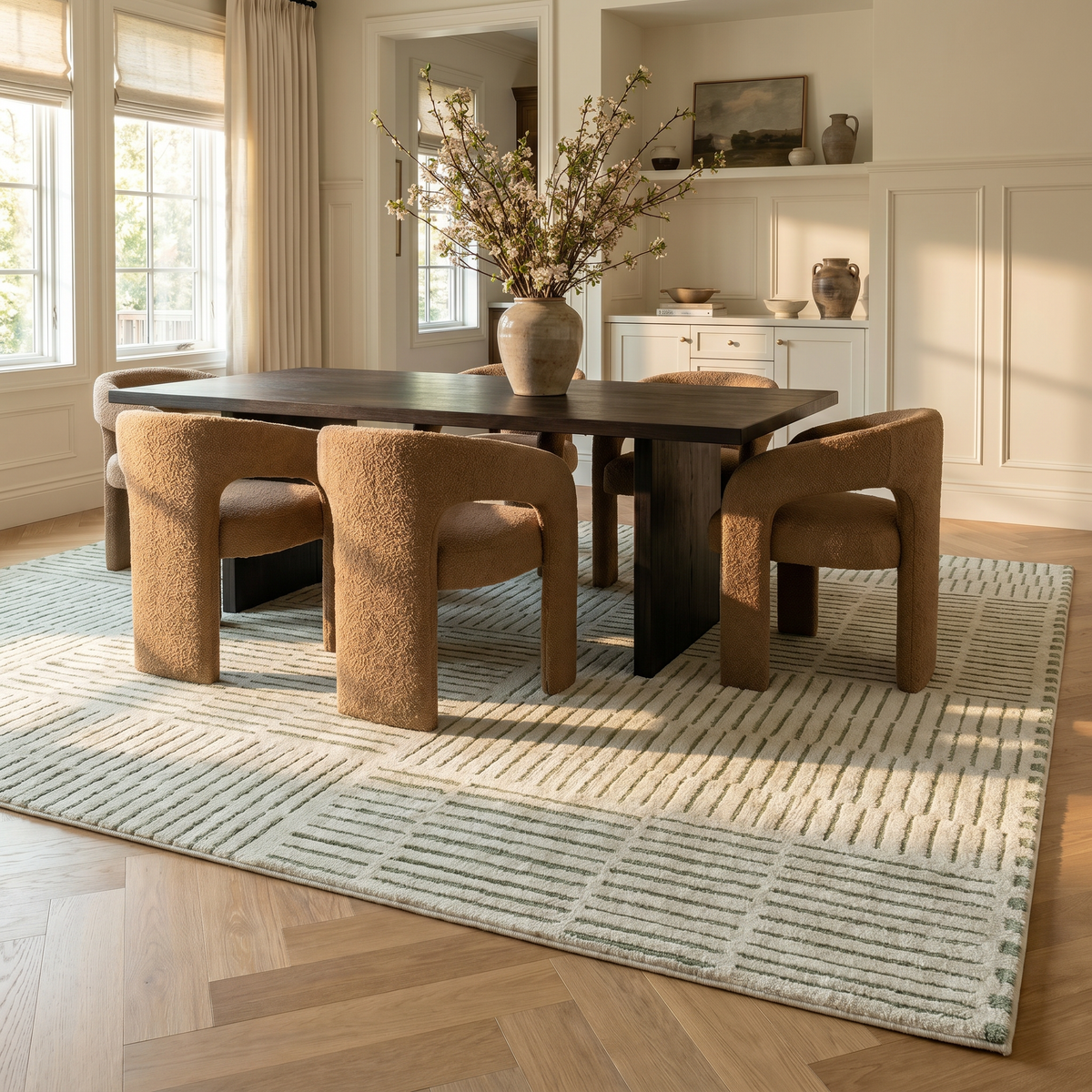Kawa Abstract Modern Cream and Green Indoor Rug