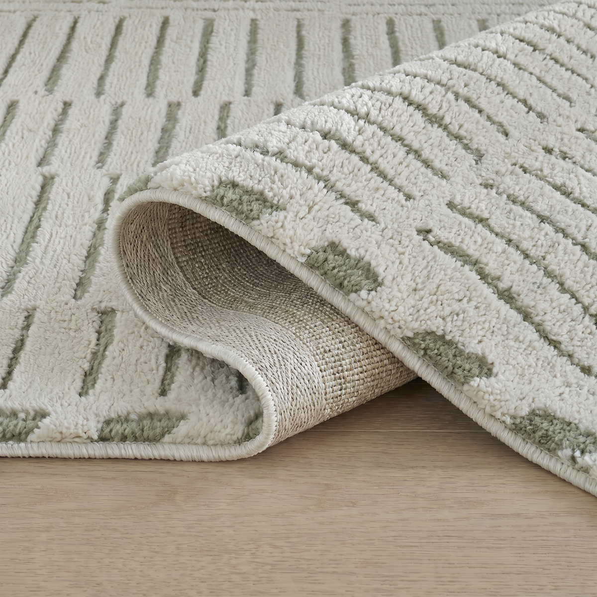 Kawa Abstract Modern Cream and Green Indoor Rug