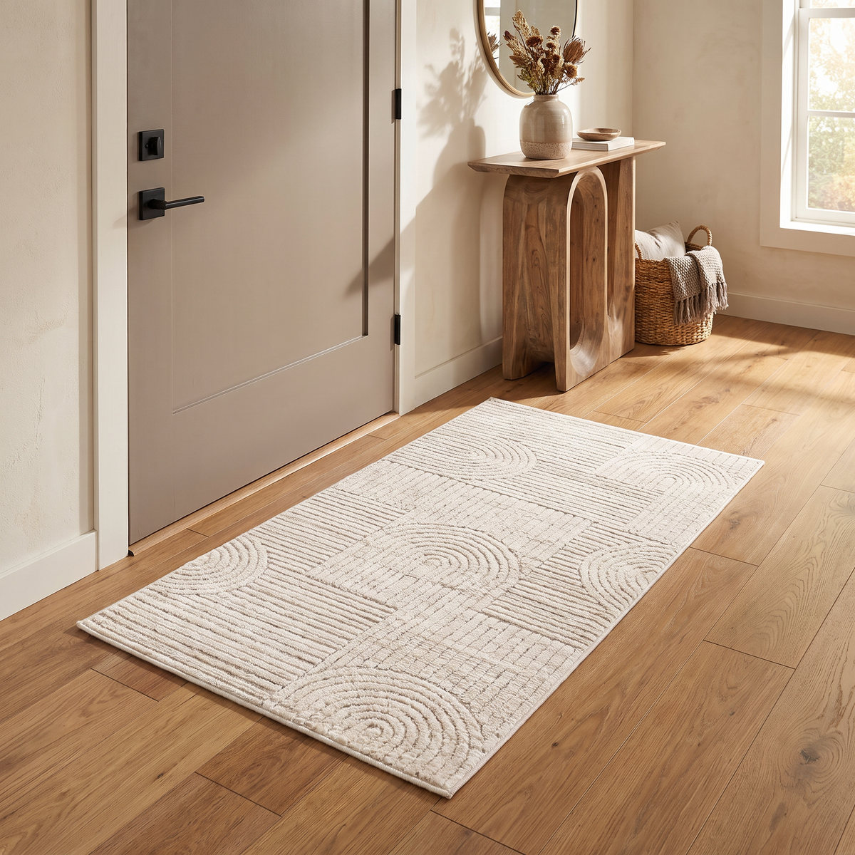 Arcus Geometric Modern Cream and Beige Indoor Rug