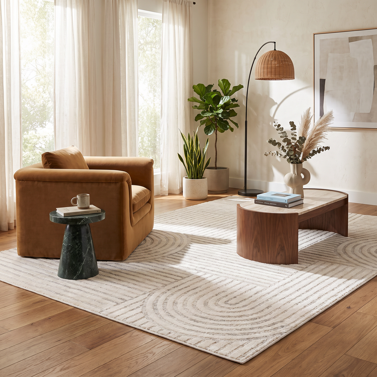 Arcus Geometric Modern Cream and Beige Indoor Rug