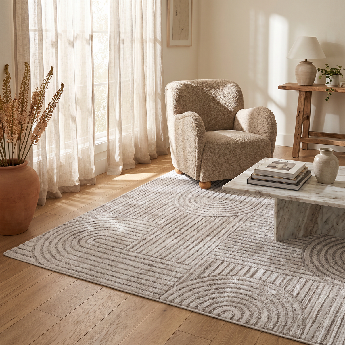 Alfombra de interior Arcus geométrica moderna gris y beige
