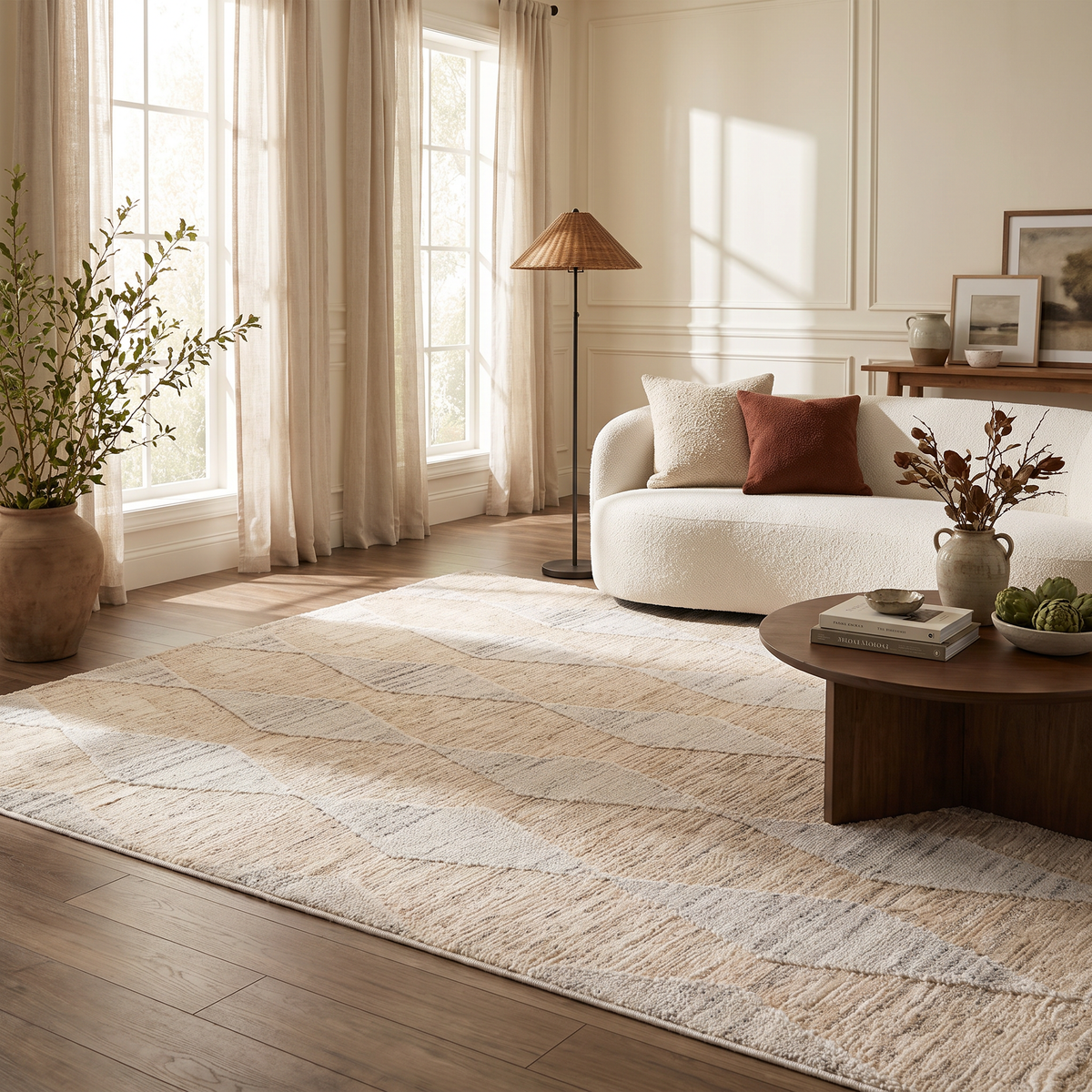 Alfombra de interior contemporánea Vellum Chevron color crema y beige