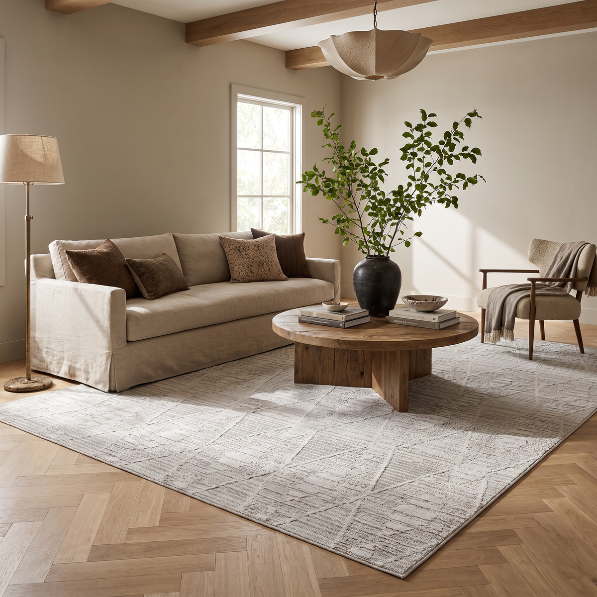 Vellum Chevron Contemporary Grey and Beige Indoor Rug