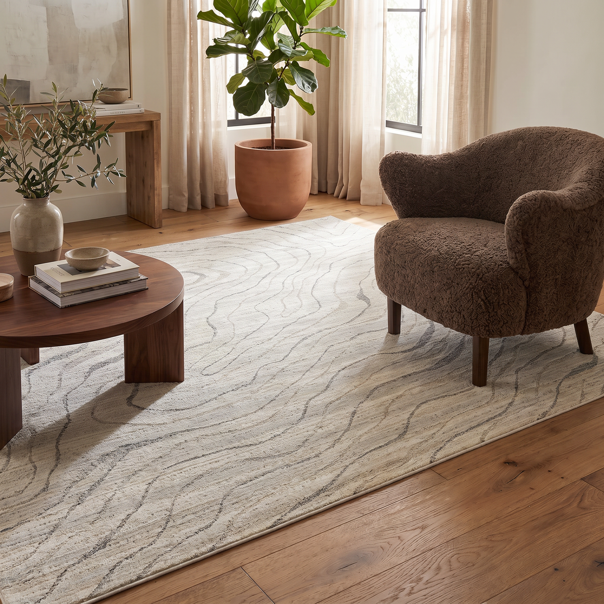 Velora Abstract Modern Beige Indoor Rug
