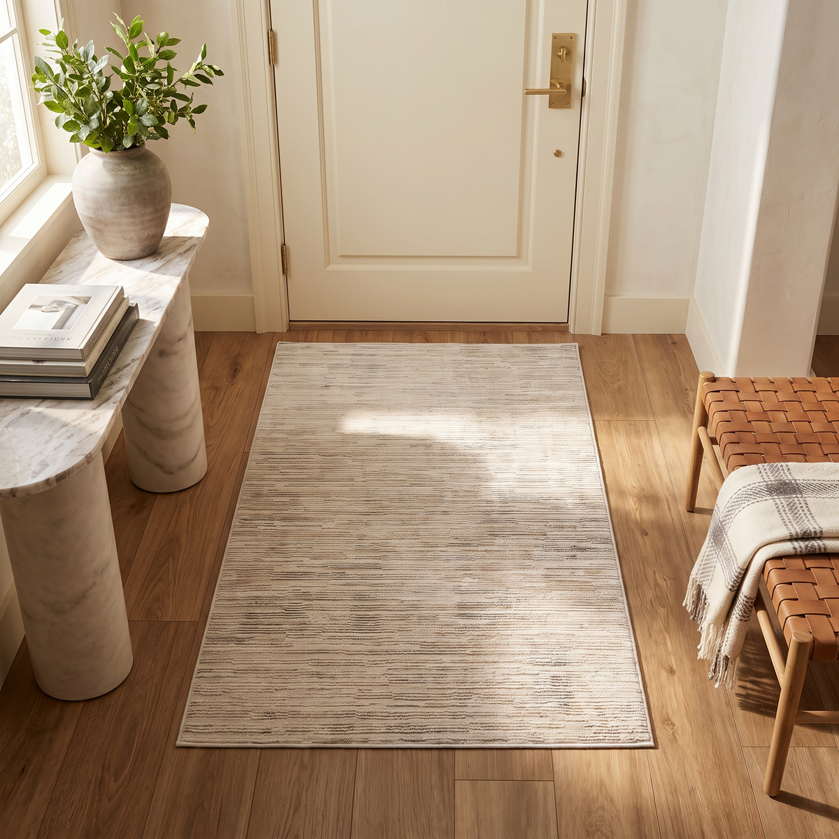 Tapis Kaori abstrait contemporain beige et crème