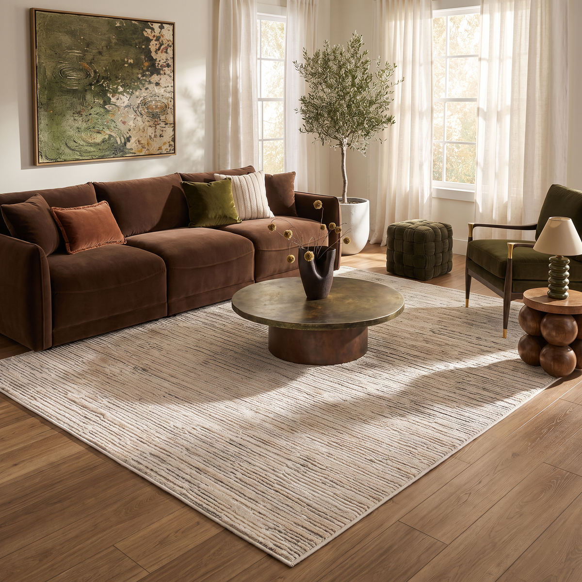 Tapis Kaori abstrait contemporain beige et crème