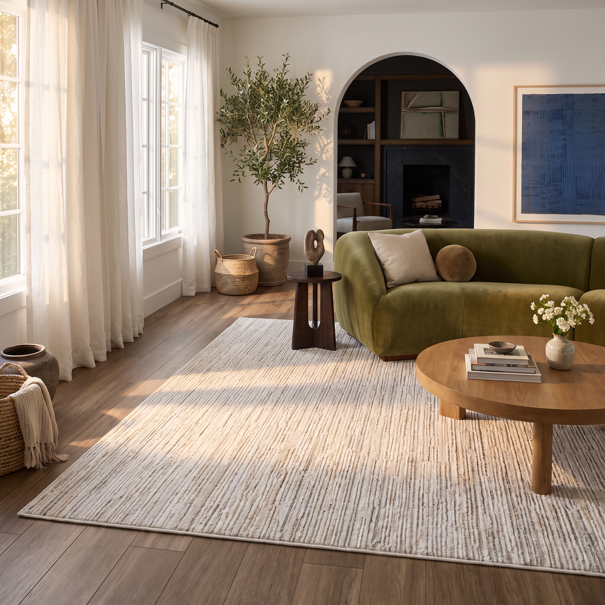 Tapis Kaori abstrait contemporain beige et crème