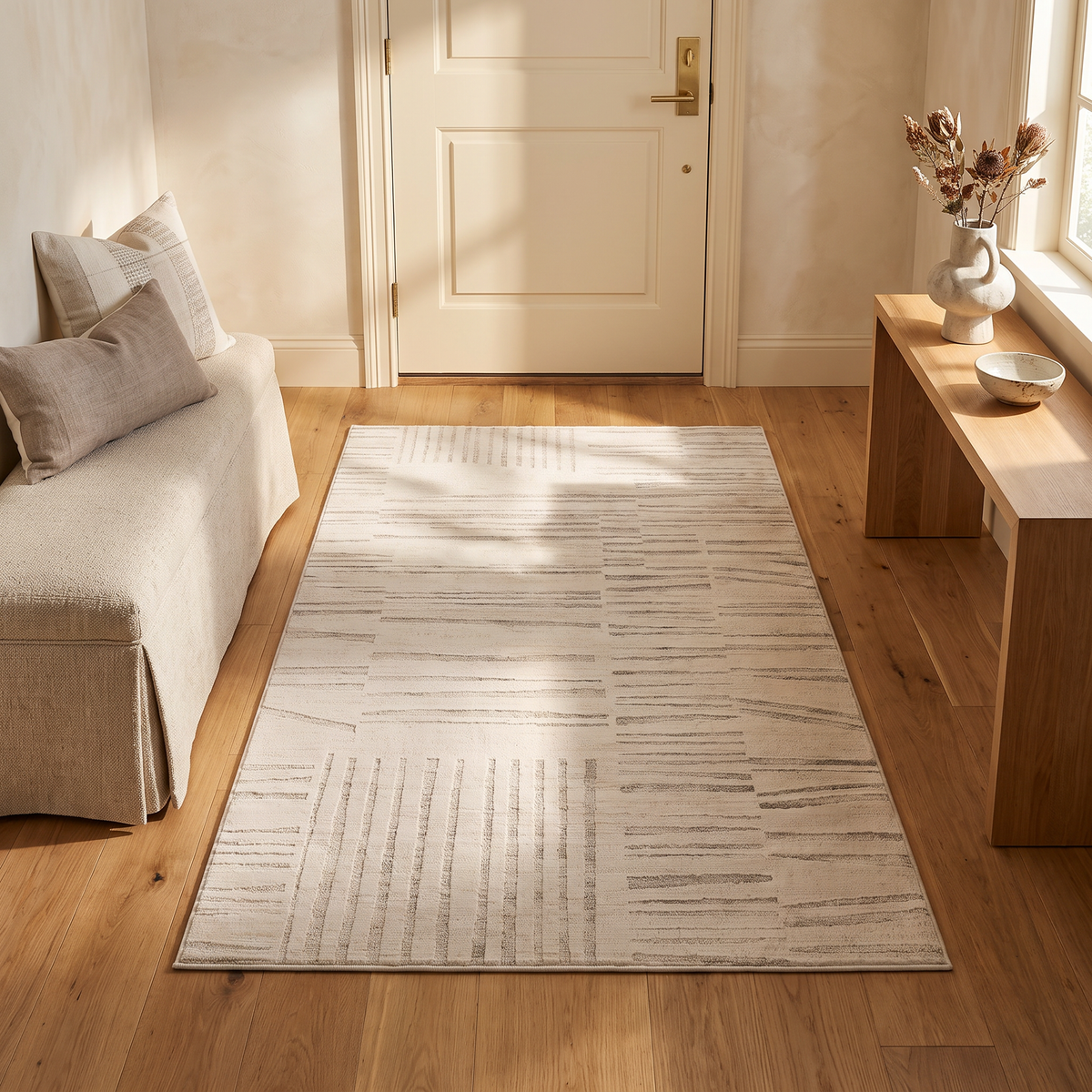 Inari Abstract Contemporary Beige and Cream Indoor Rug