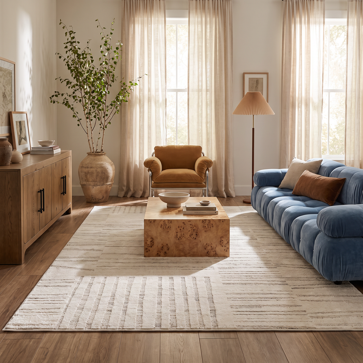 Inari Abstract Contemporary Beige and Cream Indoor Rug