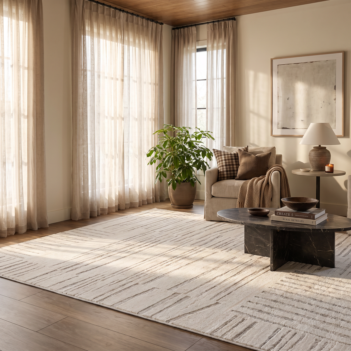 Inari Abstract Contemporary Beige and Cream Indoor Rug