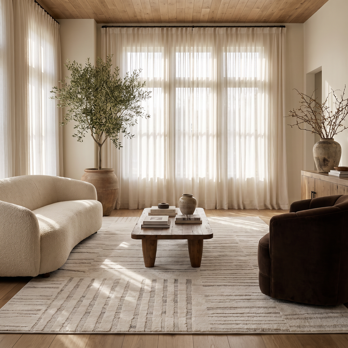 Inari Abstract Contemporary Beige and Cream Indoor Rug
