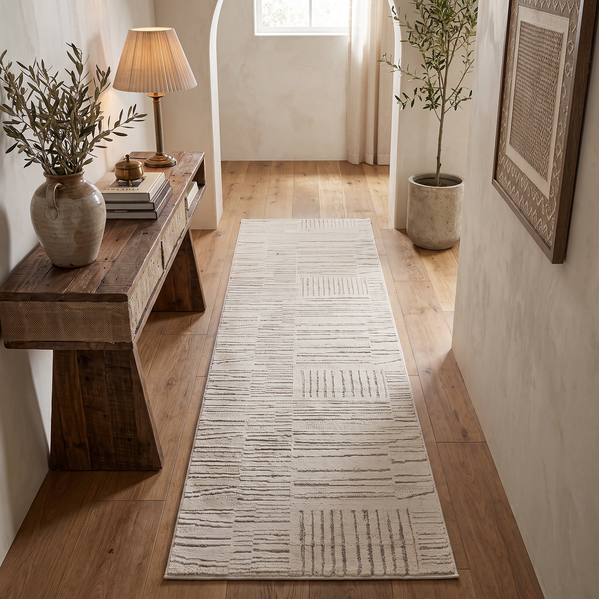 Inari Abstract Contemporary Beige and Cream Indoor Rug
