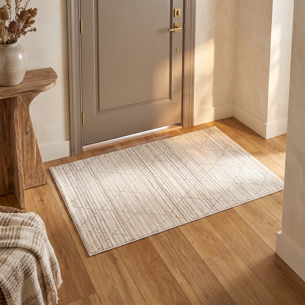 Anaya Geometric Contemporary Beige and Cream Indoor Rug