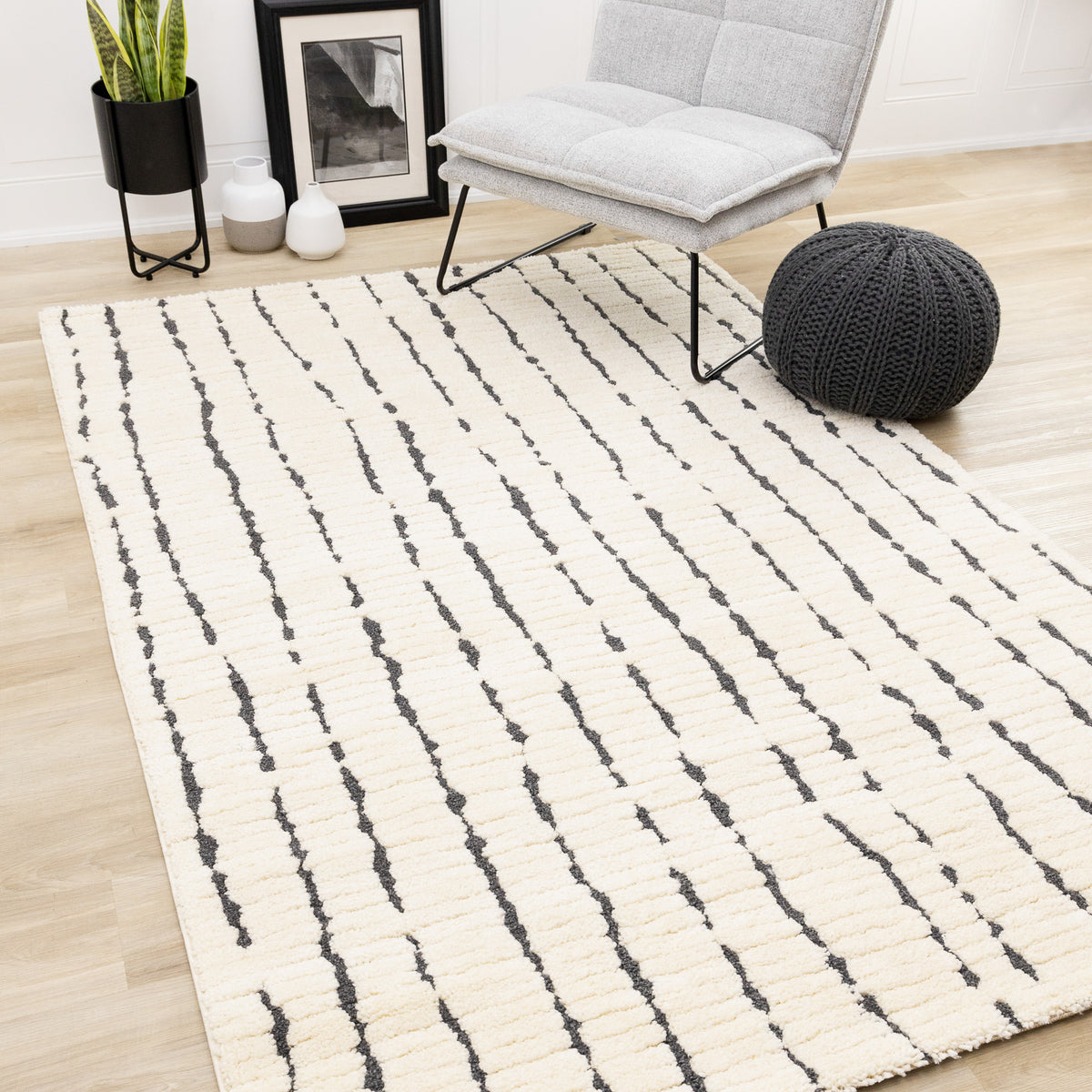 Contemporary Stripes Cream Area Rug