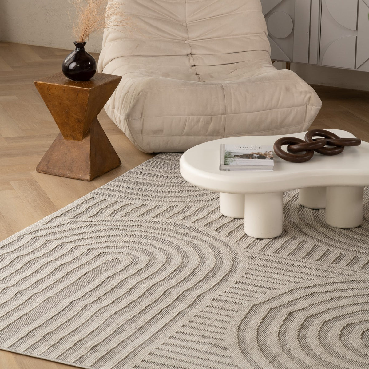 Nami Geometric Contemporary Grey and Beige Indoor Rug