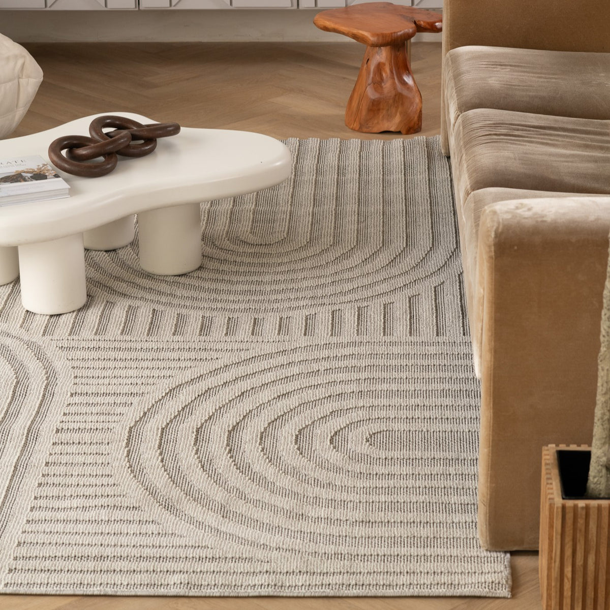 Nami Geometric Contemporary Grey and Beige Indoor Rug