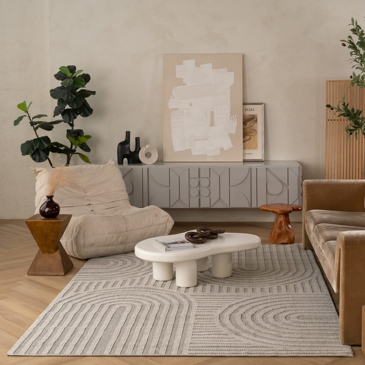 Nami Geometric Contemporary Grey and Beige Indoor Rug