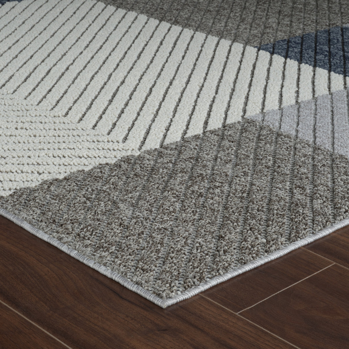 Mandala Patchwork Contemporary Grey and Blue Indoor Rug