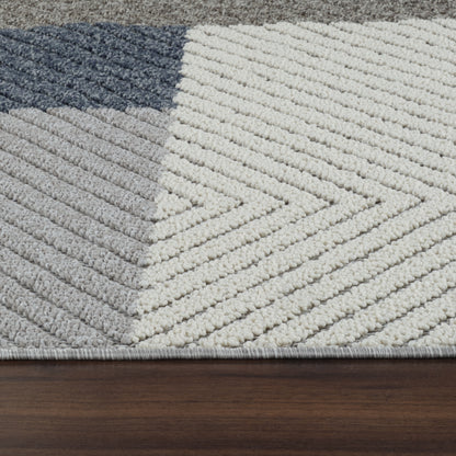 Mandala Patchwork Contemporary Grey and Blue Indoor Rug