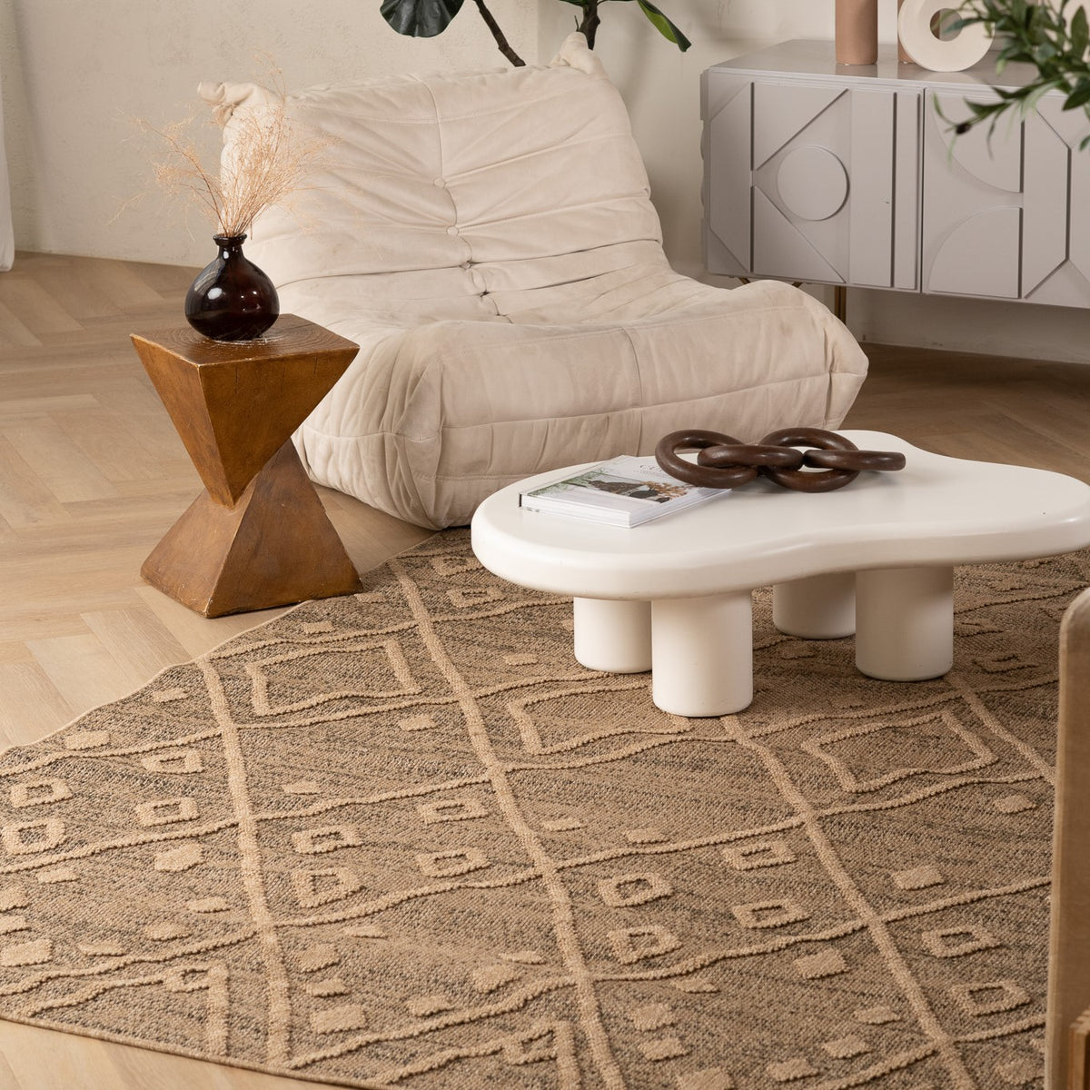 Mori Boho Contemporary Brown and Beige Indoor Rug
