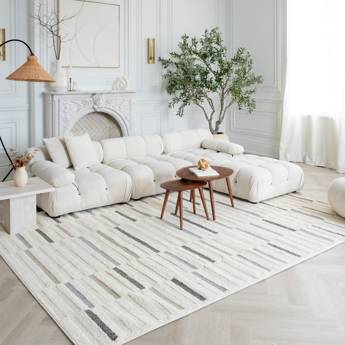 Alva Striped Contemporary Cream and Grey Indoor Rug