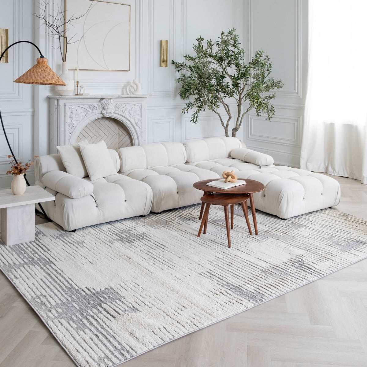 Tapis crème moderne abstrait Nimbus