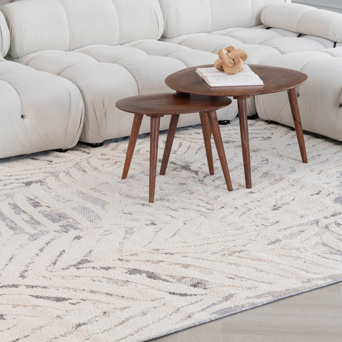 Neerja Botanical Contemporary Cream and Grey Indoor Rug
