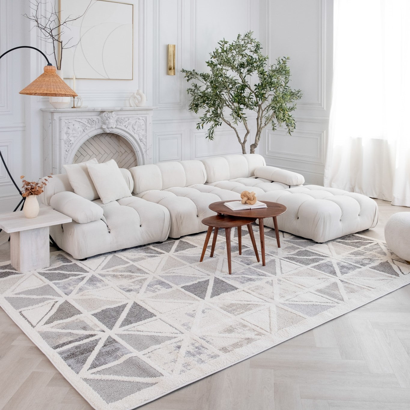 Tapis crème moderne géométrique Nimbus