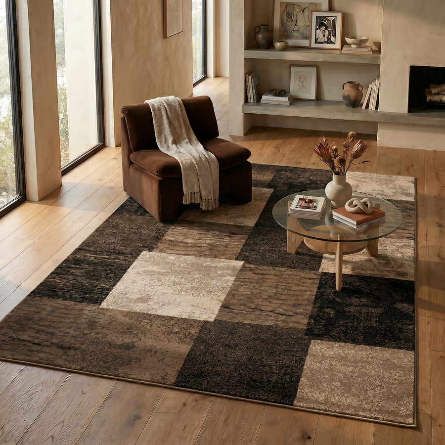 Dhruv Geometric Contemporary Brown and Beige Indoor Rug