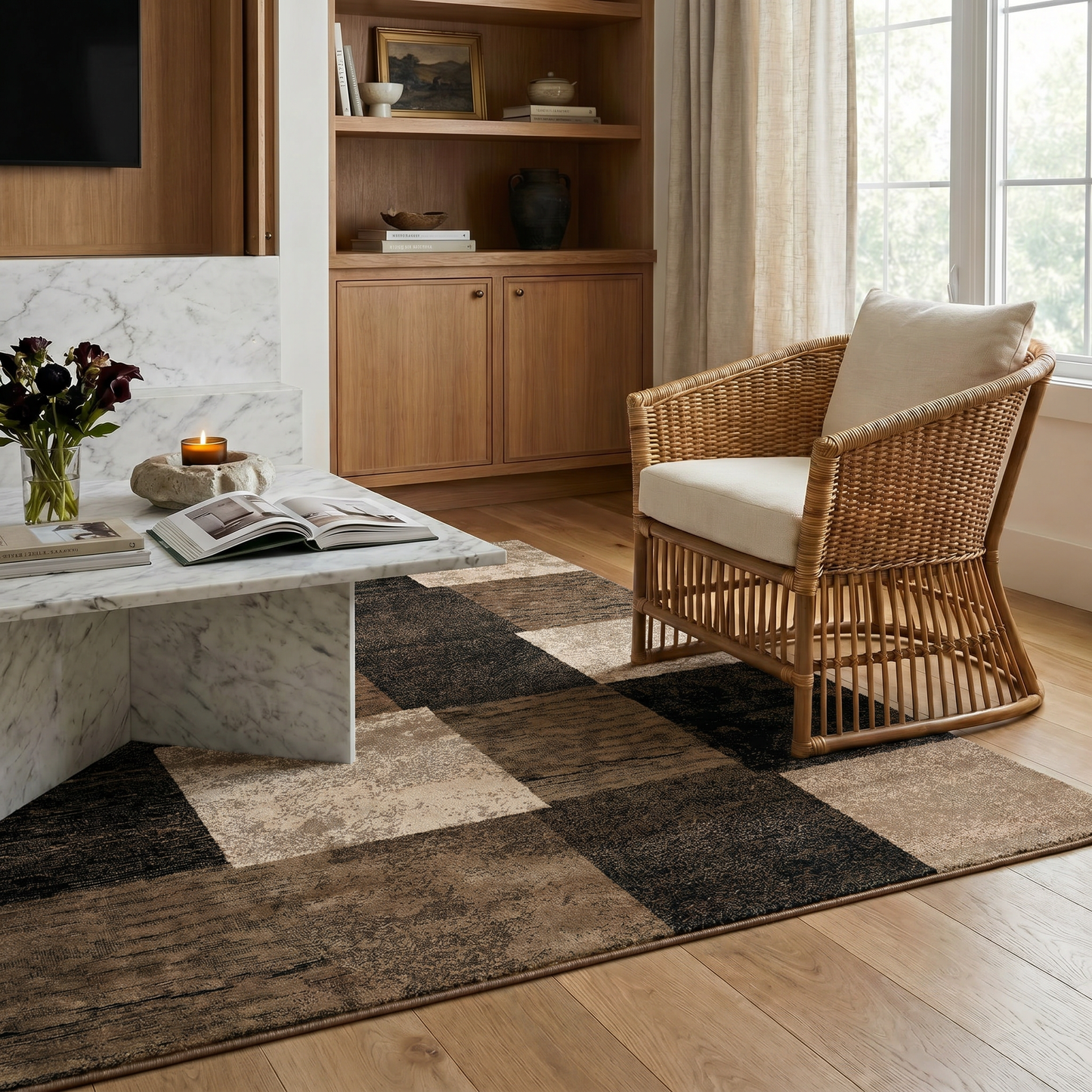 Dhruv Geometric Contemporary Brown and Beige Indoor Rug
