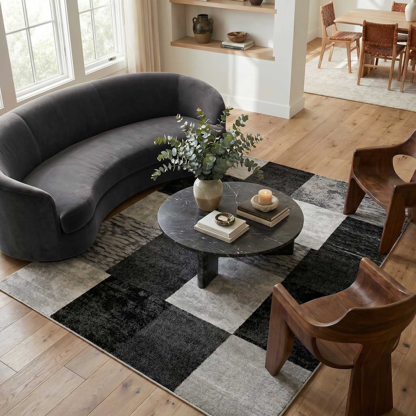 Dhruv Geometric Contemporary Grey and Black Indoor Rug